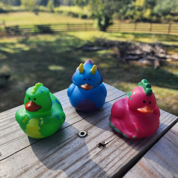 Prehistoric Dinosaur Themed Rubber Ducks Office Desk Toy Gift for Friend Dinosaur Gift - Pink Blue Green - Individuals or Pack of 3