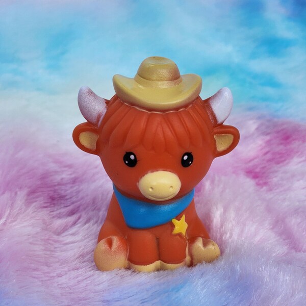 Cowboy Highland Cow | Cute Novelty Gift | Cow Lover | Rubber Animal | Office Desk Toy | Gift for Animal Lover | Individual Item