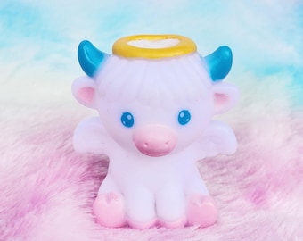 Angel highland cow | cute novelty gift | cow lover | rubber animal | office desk toy | gift for animal lover | individual item