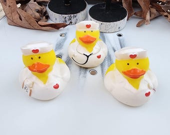 Nurse medical themed yellow rubber duck ducks - white red black - individuals or pack of 3
