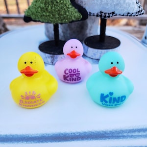 Kind message themed rubber duck ducks- purple yellow blue - individuals or pack of 3