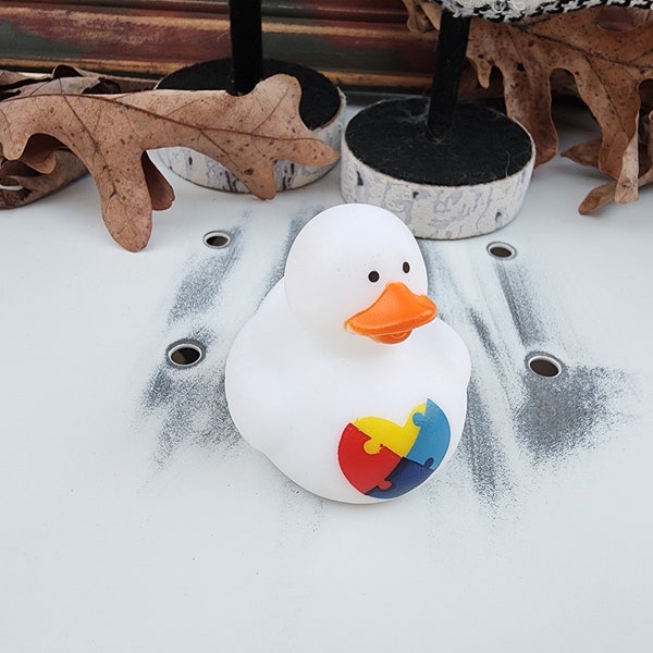 Autism Awareness Themed White Rubber Duck Ducks - Yellow Blue Red Purple - Individuals or Pack of 3