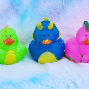 Prehistoric Dinosaur Themed Rubber Ducks Office Desk Toy Gift for Friend Dinosaur Gift - Pink Blue Green - Individuals or Pack of 3