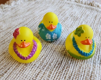 Beach Tropical Hawaiian Luau Themed Yellow Rubber Duck Ducks - Purple Pink Blue Green - Individuals or Pack of 3