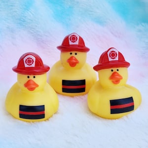 First Responder Firefighter Themed Yellow Rubber Ducks Gift for Fireman Office Desk Toy - Red Yellow Black - Individuals or Pack of 3