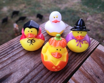 Halloween Costume Themed Yellow Rubber Duck Ducks - Pumkin Witch Vampire Ghost - Individuals or Pack of 4