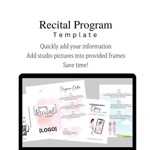 Recital Program Template for Dance Teachers, Ballet Studio, Digital Templates, Dance Teachers