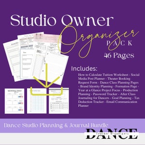Dance Teacher, Dance Studio Ballet Planner and Organizer Pack, Quick Download, Digital Pages Pack, Ballet Class Bundle