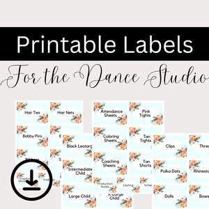 印刷可能なダンススタジオラベル、ダンス教師のための整理ラベル、PDF およびテンプレート