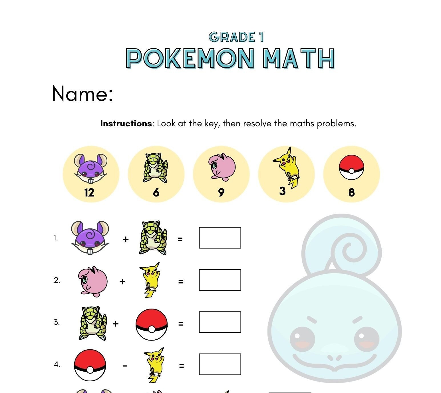 Pokémon Types worksheet