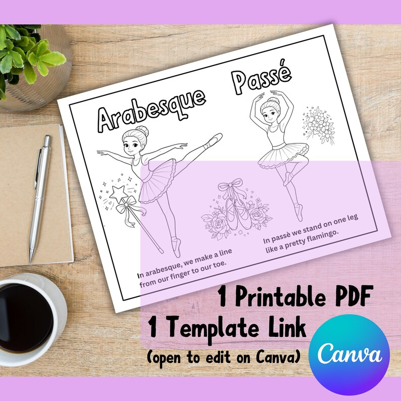 Ballet Positions Coloring Page Printable | Arabesque & Passé Dance ...