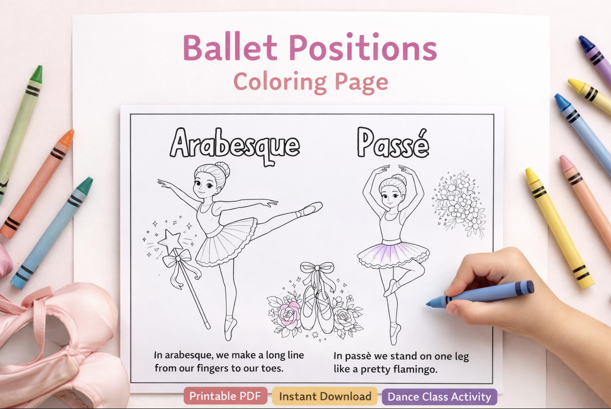 Ballet Positions Coloring Page Printable | Arabesque & Passé Dance ...
