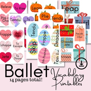 Professeur de danse, fournitures pour enseignants, professeur de ballet, imprimables de vocabulaire de ballet, jeux de pré-danse, cartes flash pour les professeurs de danse