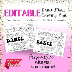 Editable Ballet School Dance Studio Coloring Page, First Day of Dance, Teaching Page for Preschool Dance Printable