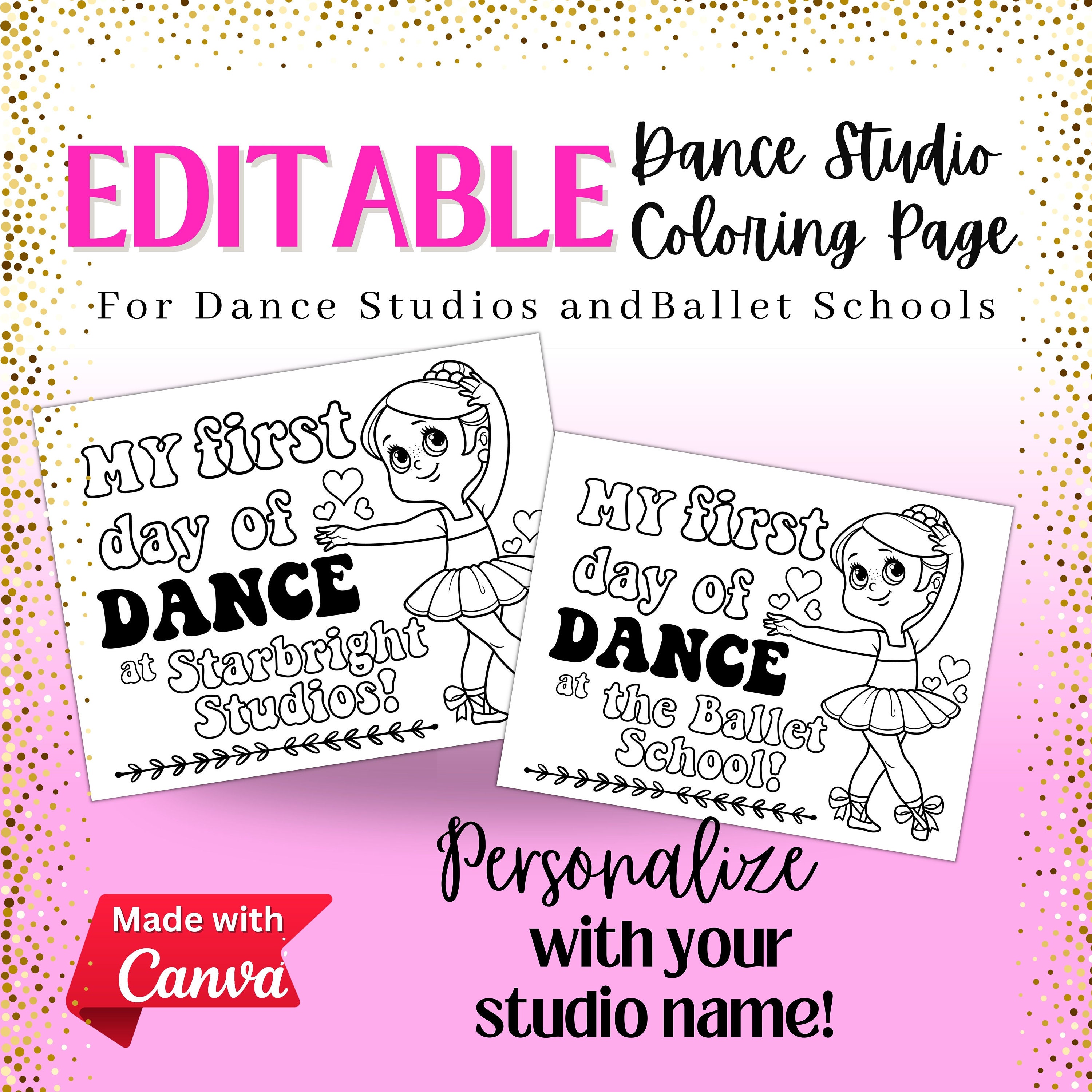 Editable Ballet School Dance Studio Coloring Page, First Day of Dance ...
