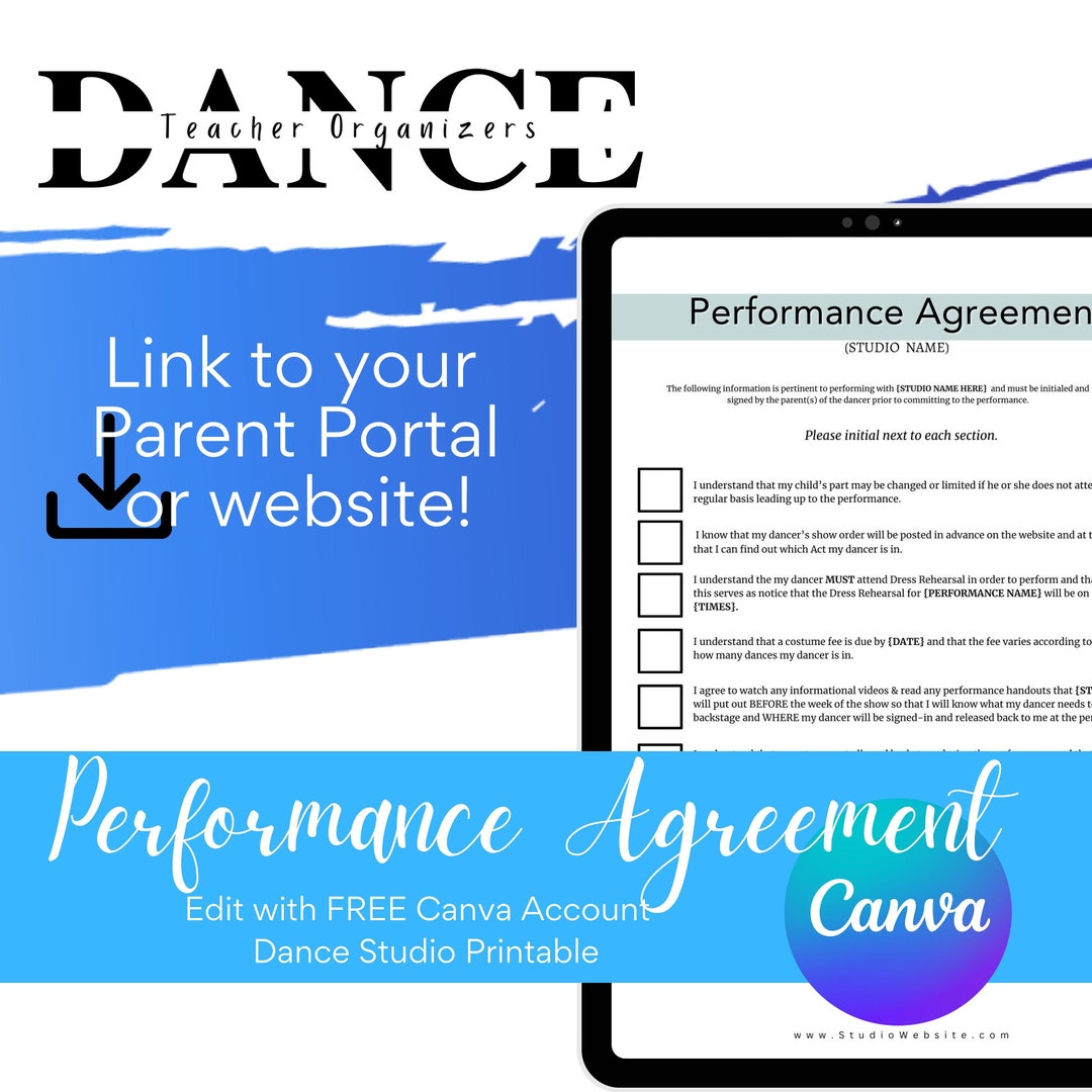 Editable Dance Studio Performance Agreement Template, Customizable Editable Dance Studio Performance Agreement Template, Customizable