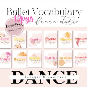 Printable Dance Teacher Ballet Class Vocabulary Digital Prints, Dance Class Tools, Ballet School