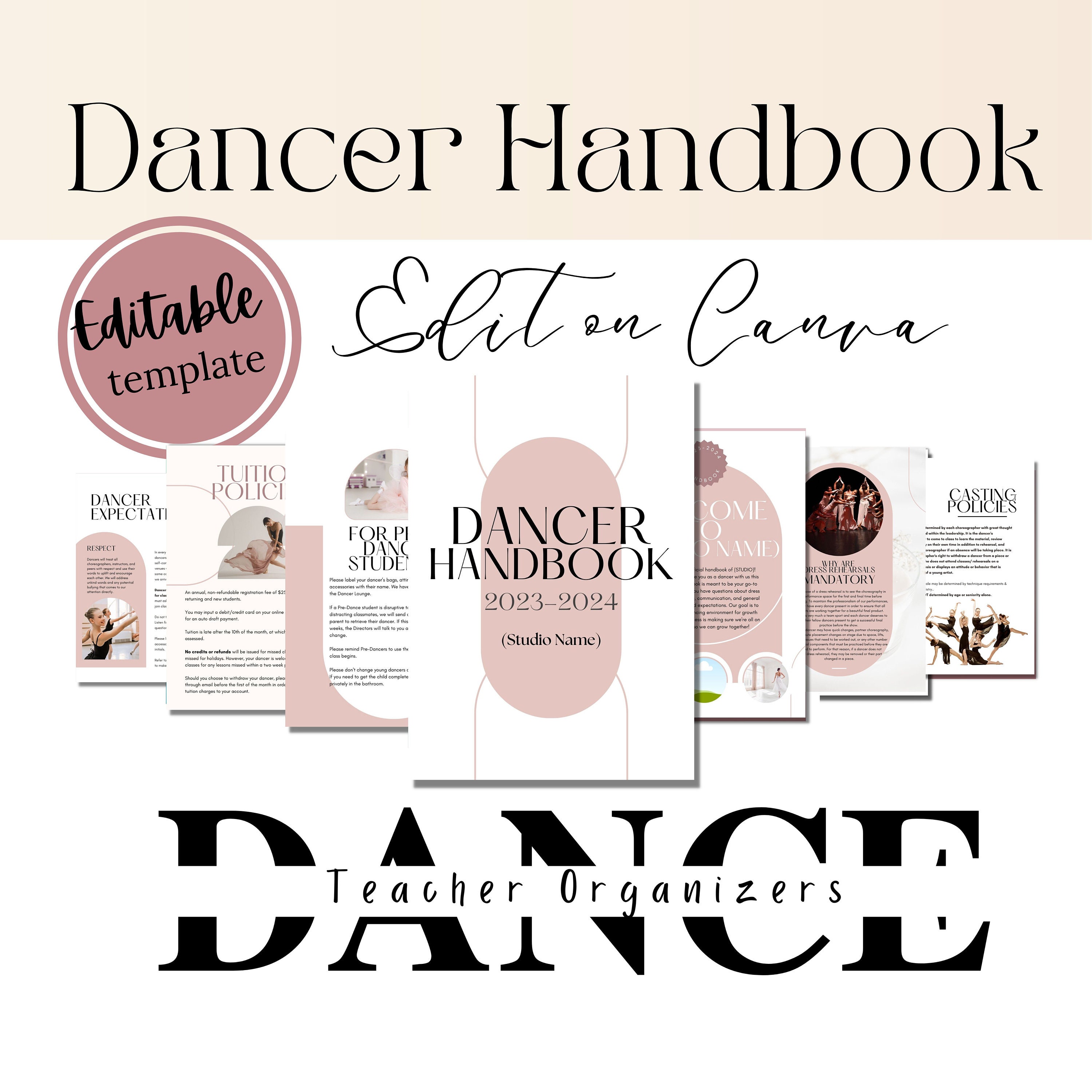 Editable Dancer Handbook for Dance Studios, Dance Teachers, Ballet Teacher Tools, Canva Template, Customizable Branding