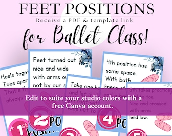 Ballet Position Printable, Feet Positions, Dance Teacher Resources, Studio Poses, Dancing School Handout for Lesson Plan