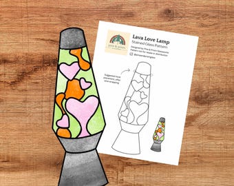 Love Lava Lamp Stained Glass Pattern, Pine and Prism, Groovy, Heart Lava Lamp, Lava Lamp, Suncatcher, DIY Stained Glass