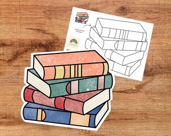 Bookstack Stained Glass Pattern, Pine and Prism, Literary Design, Books, Book, Suncatcher, DIY Stained Glass