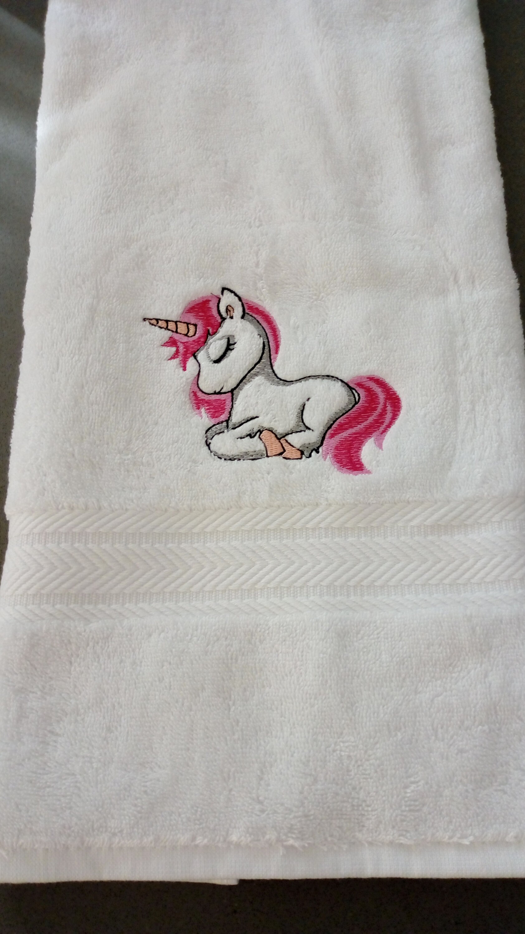 Drap de Douche Blanc Brodé Licorne/Linge Toilette Fille/Éponge Brodée
