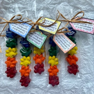 Paw Print Crayon Party Favor Bags w/ Personalized Tags~5 Crayons per Bag in Rainbow or Custom Colors~Great for a Paw Patrol or Bluey theme!