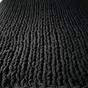 Black Chunky Plush Chenille Throw Blanket Vegan, hypoallergenic, solid, bulky, hand knitted, chenille yarn, kid/pet friendly, FREE SHIPPING image 1