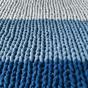 Blue Ombré Chunky Plush Chenille Throw BlanketVegan, hypoallergenic, striped, hand knitted, yarn, kid-friendly, pet-friendly, FREE SHIPPING image 3