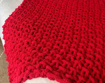 Plush Seed Stitch Chenille Throw Blanket;Gift, vegan, hypoallergenic, chunky blanket, bulky, hand knitted, chenille yarn, FREE SHIPPING