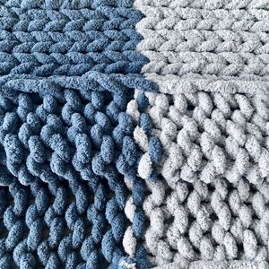 Blue Ombré Chunky Plush Chenille Throw BlanketVegan, hypoallergenic, striped, hand knitted, yarn, kid-friendly, pet-friendly, FREE SHIPPING image 6