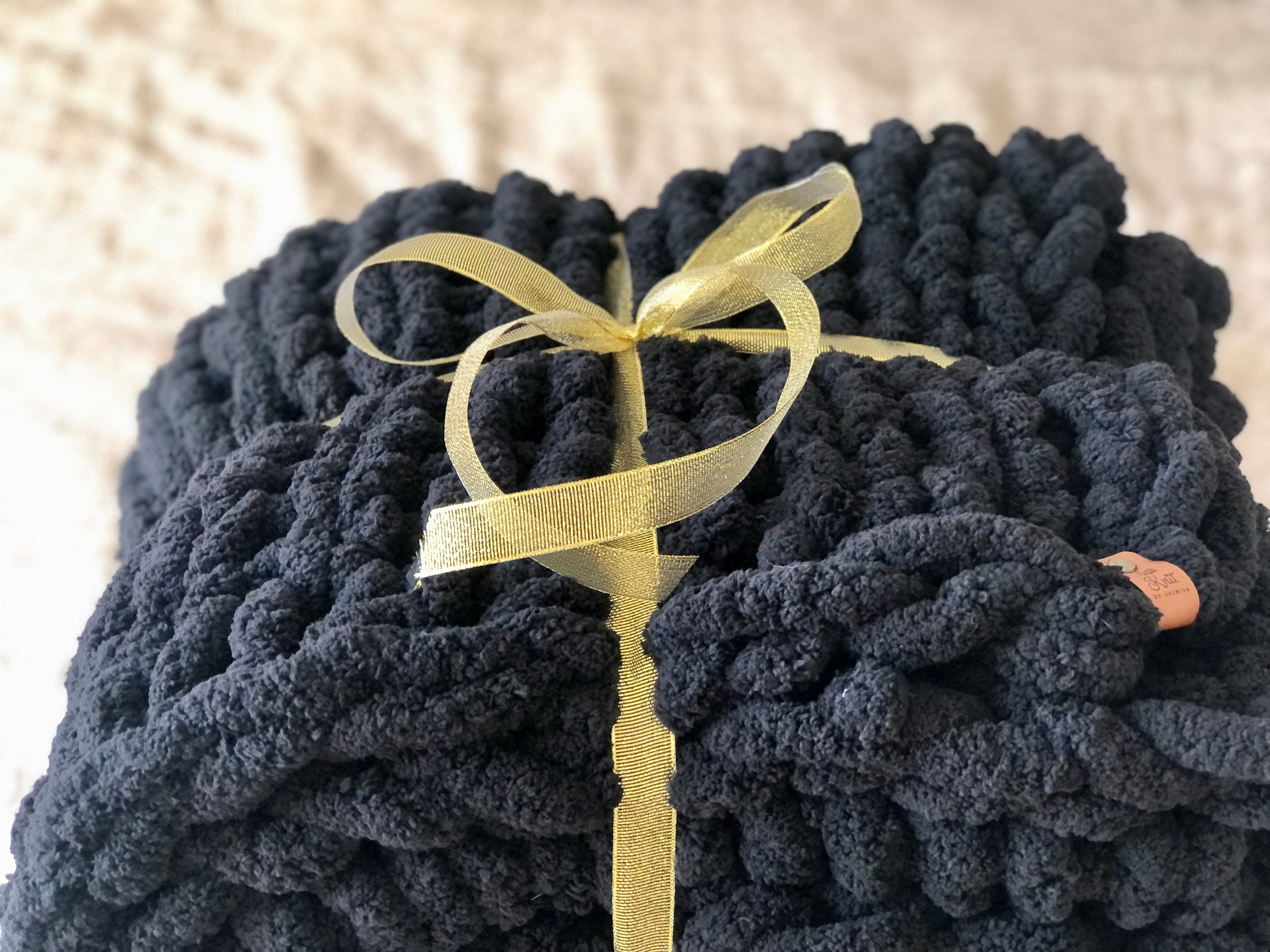 Couverture Noire Chunky Peluche Chenille Throw; Végétalien, Hypoallergénique, Solide, Encombrant, Tr