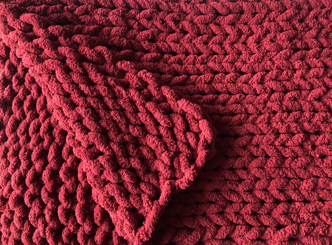 Red Chunky Plush Chenille Throw Blanket Vegan Etsy