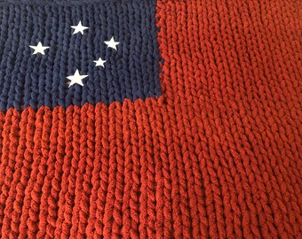 Samoan Flag - Chunky Chenille Throw Blanket; Vegan, hypoallergenic, bulky, hand knitted, chenille yarn, kid/pet friendly, country's flag