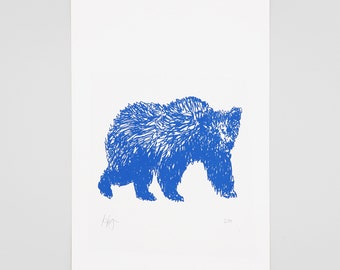 Cute Bear Print, Bold Colourful Illustration, Screen Print, Folk Art