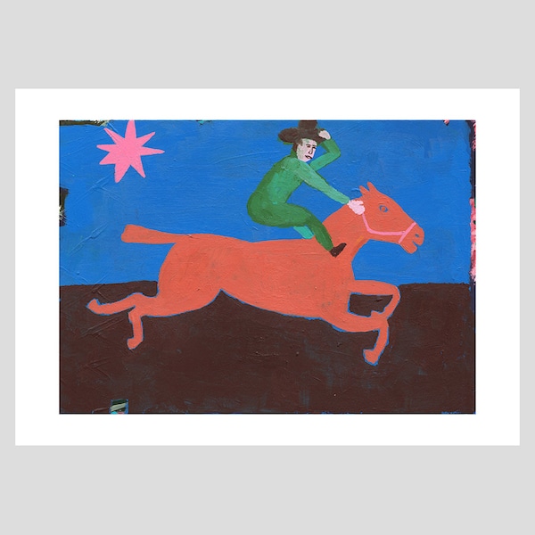 Cowboy, Bold Colourful Illustration, Giclee Print, Folk Art