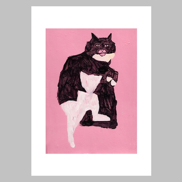 Katzen Malerei, mutige bunte Illustration, Giclée-Druck, Volkskunst