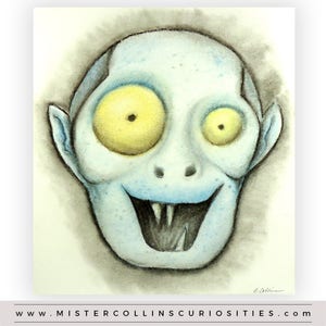 Bobferatu- Whimsical Vampire Art, Original, Chalk Pastel