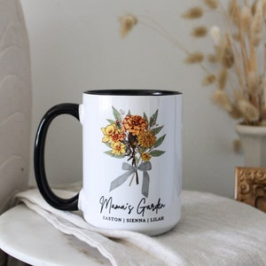 Mama's Garden Birth Flower Bouquet Mug. Ceramic. Birth Month. Children's Birth Flower. Personalized. Custom. Gift. Nana. Grandma. Botanical.