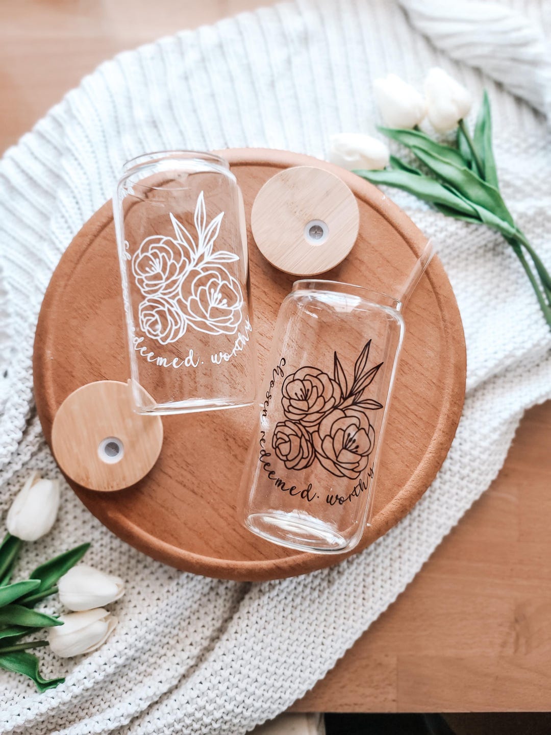 Floral Christian Glass Cup, Bamboo Lid and Straw, 16oz - Etsy
