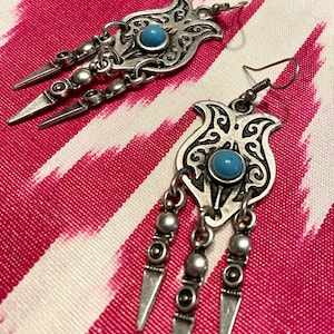 Vintage Kyrgyz Dangle Earrings: Central Asian Design