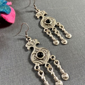 Nomadic Culture Dangle Earrings: Central Asian Silk Road Design