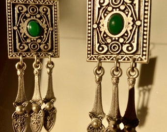 Charming dangling earrings from Kyrgyzstan, the heart of Central Asia. Vintage earrings with Kyrgyz national patterns with notes of history.
