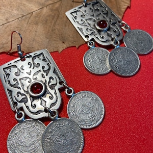 Vintage Kyrgyz Dangle Earrings: Central Asian Coin Jewelry