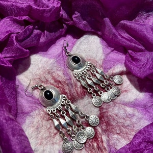 Vintage Kyrgyz Dangle Earrings: Central Asian National Design
