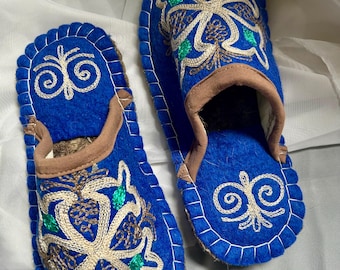 Handmade Felted Wool Slippers: Embroidered Kyrgyz Design