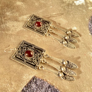 Kyrgyz Dangle Earrings: Silk Road Inspired Red Stone Jewelry
