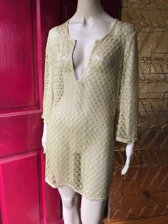Vintage • 70’s • Crocheted • Gold • Beach Cover Up