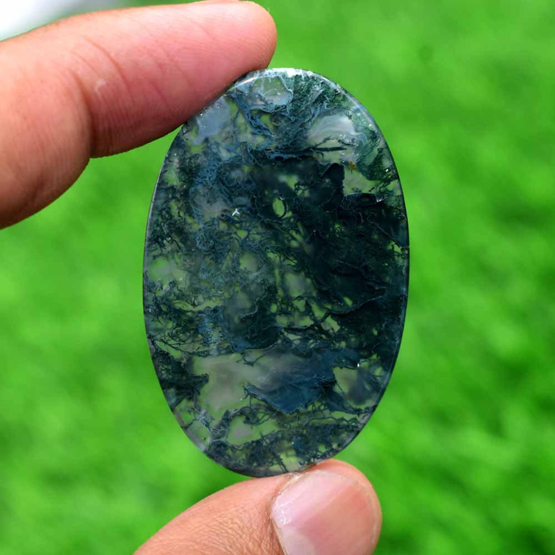53 Cts Natural Moss Agate Gemstone Agate Cabochon Moss Agate Etsy