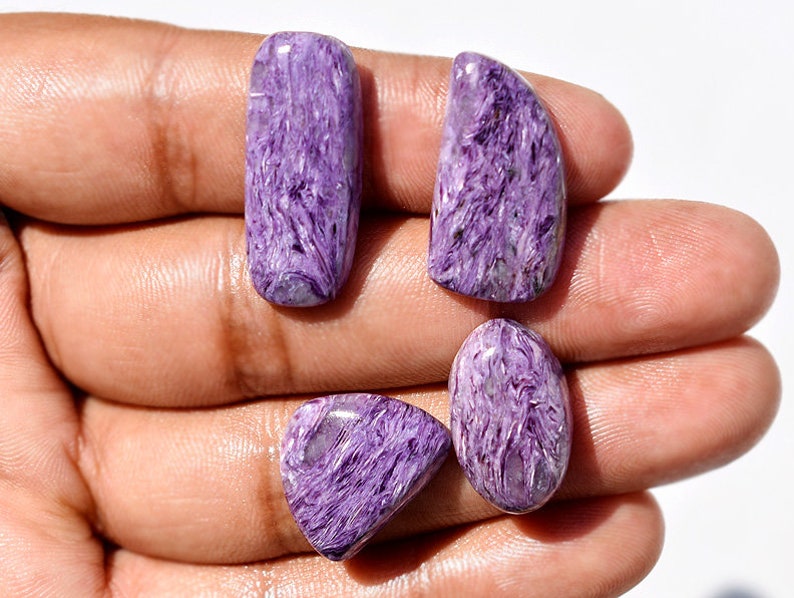 Wholesale Supplies 28x12x5 18x15x6 MM TP10006 Natural Charoite Cabochon,Natural Charoite Lot 56.5 Cts Russian Charoite Gemstone